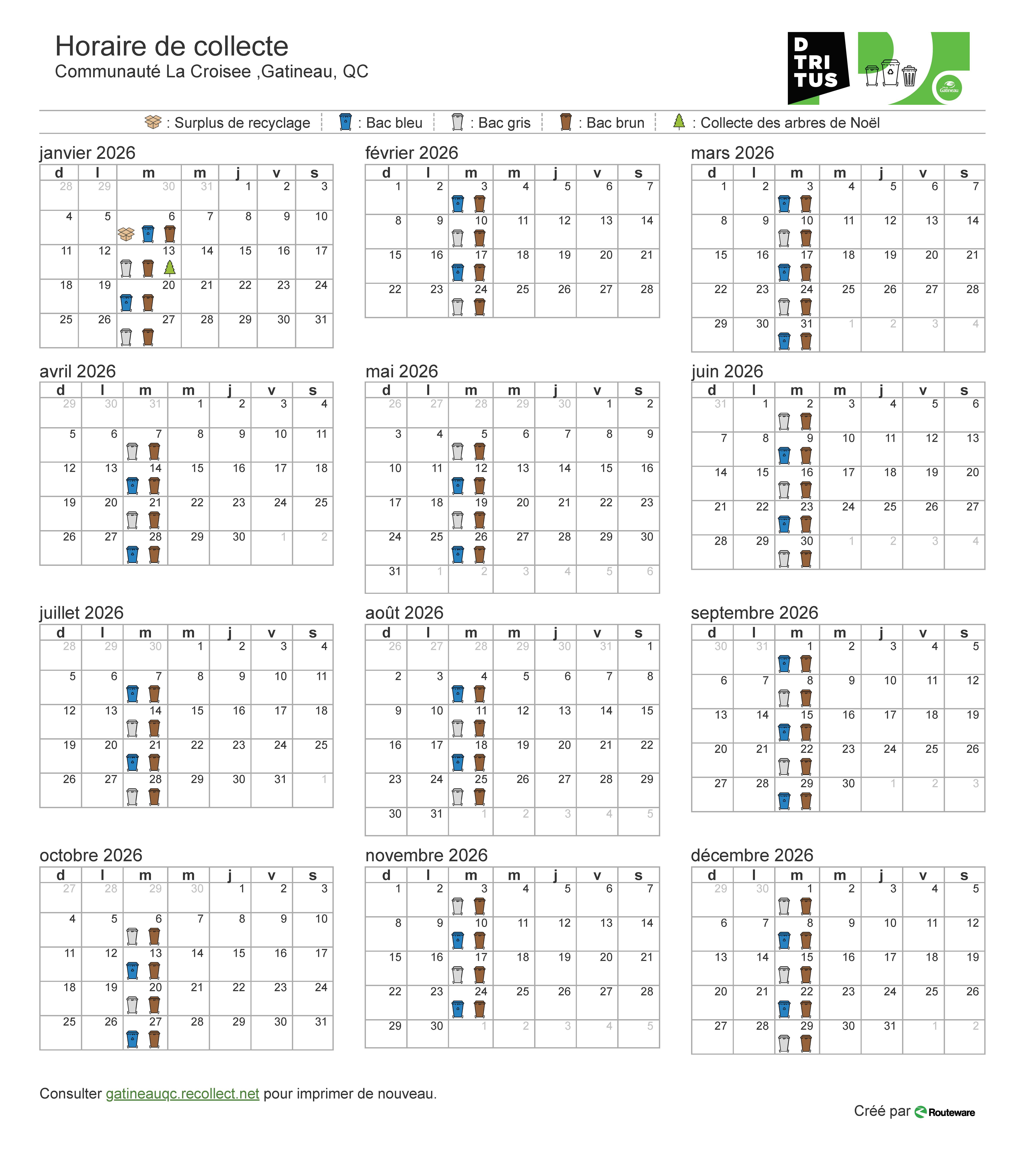 La Croisée - 2026-Horaire de collecte calendrier